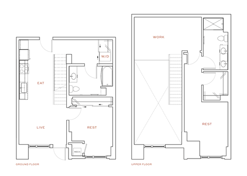 A floor plan of a two-story house with labeled rooms.